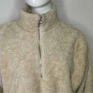 Express One Eleven Cream Sherpa Pullover Oversized Quarter Zip XSmall LS